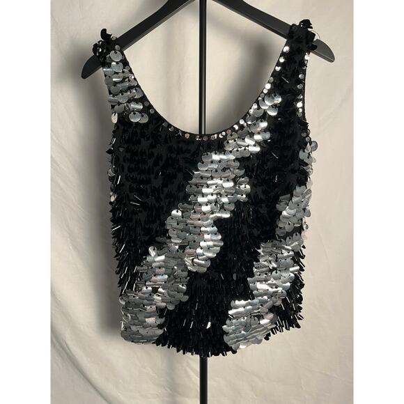 Cyn Les Vintage Sequin Wool Top – Size Small Black Silver Heavy Beaded Tank - Picture 1 of 6